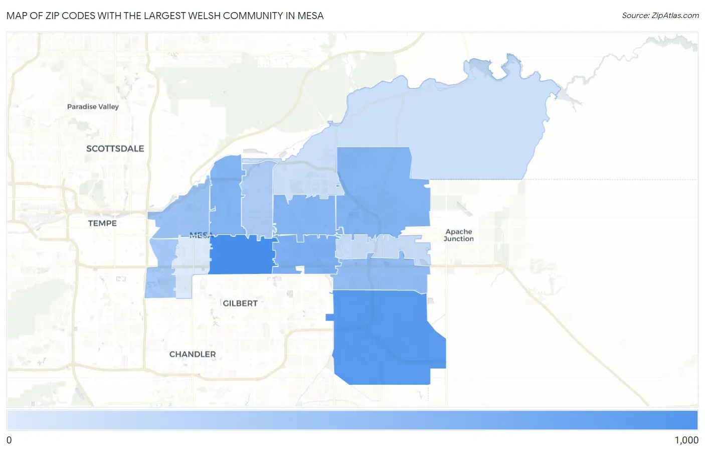 Zip Codes with the Largest Welsh Community in Mesa Map