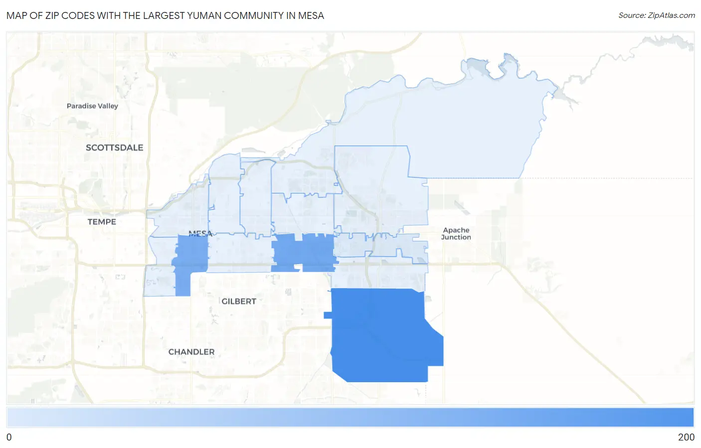 Zip Codes with the Largest Yuman Community in Mesa Map