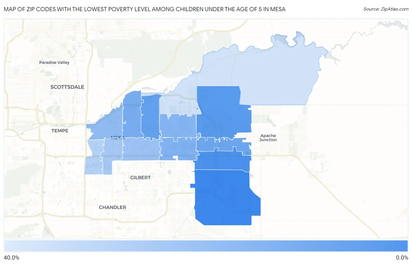 Zip Codes with the Lowest Poverty Level Among Children Under the Age of 5 in Mesa Map