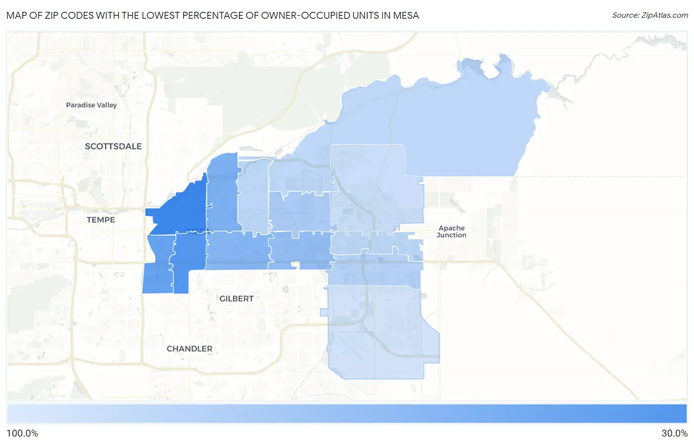 Zip Codes with the Lowest Percentage of Owner-Occupied Units in Mesa Map