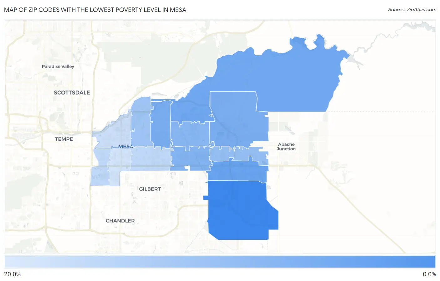 Zip Codes with the Lowest Poverty Level in Mesa Map