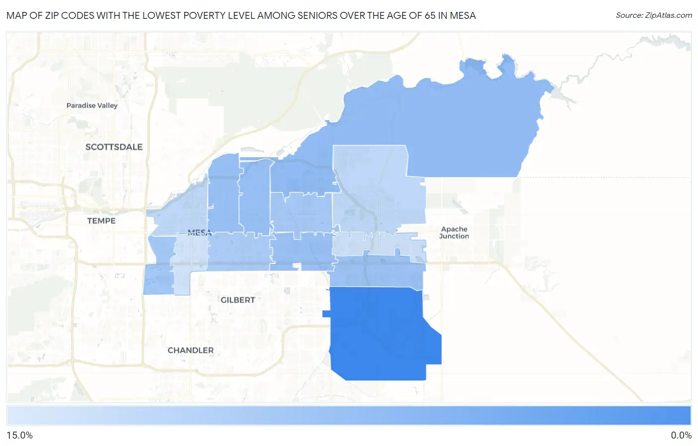 Zip Codes with the Lowest Poverty Level Among Seniors Over the Age of 65 in Mesa Map