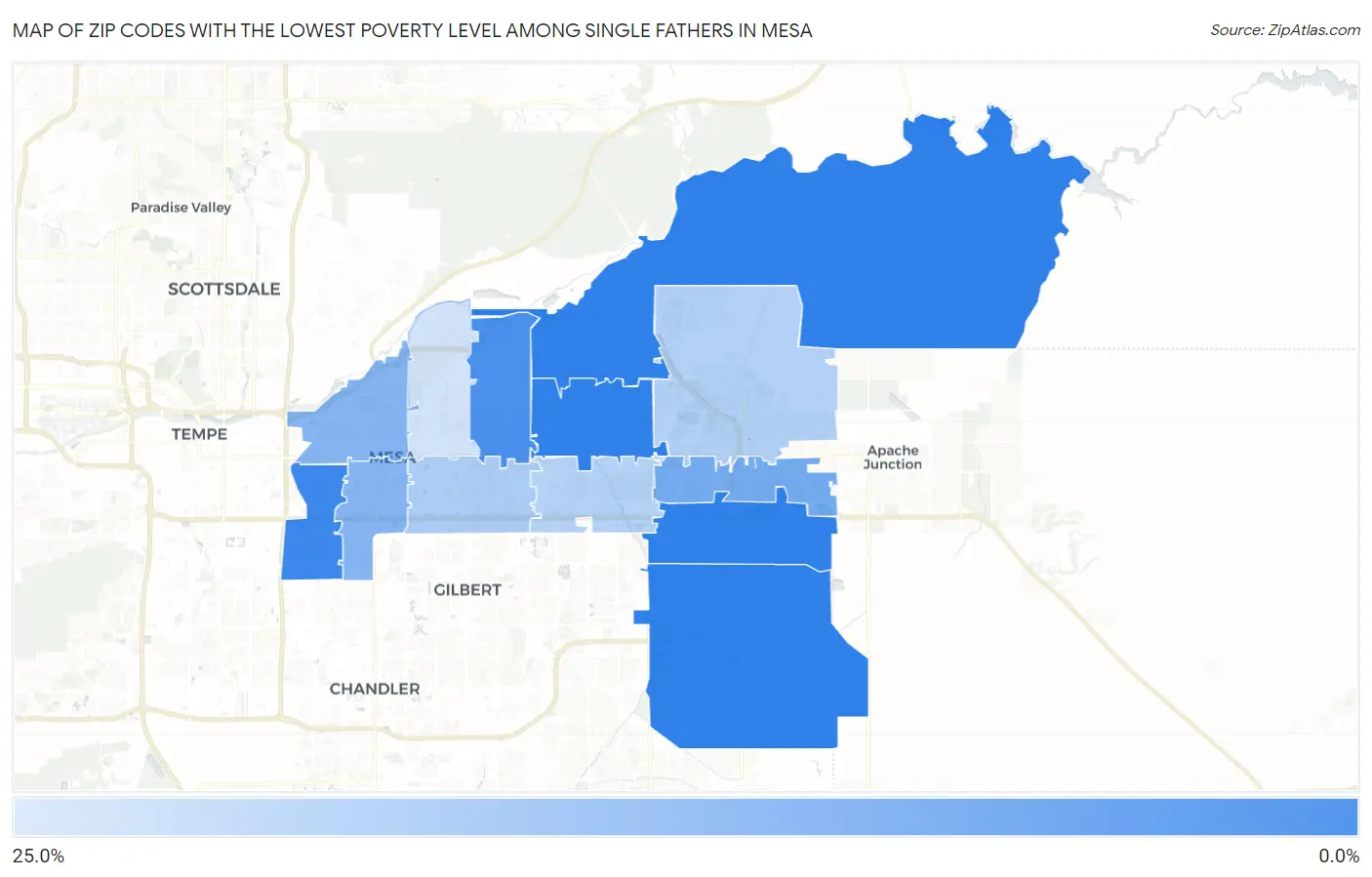 Zip Codes with the Lowest Poverty Level Among Single Fathers in Mesa Map