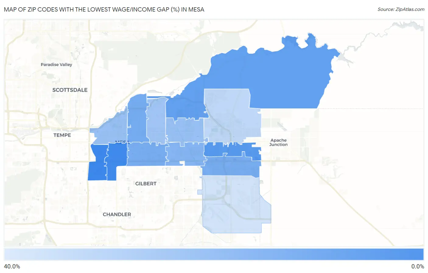 Zip Codes with the Lowest Wage/Income Gap (%) in Mesa Map