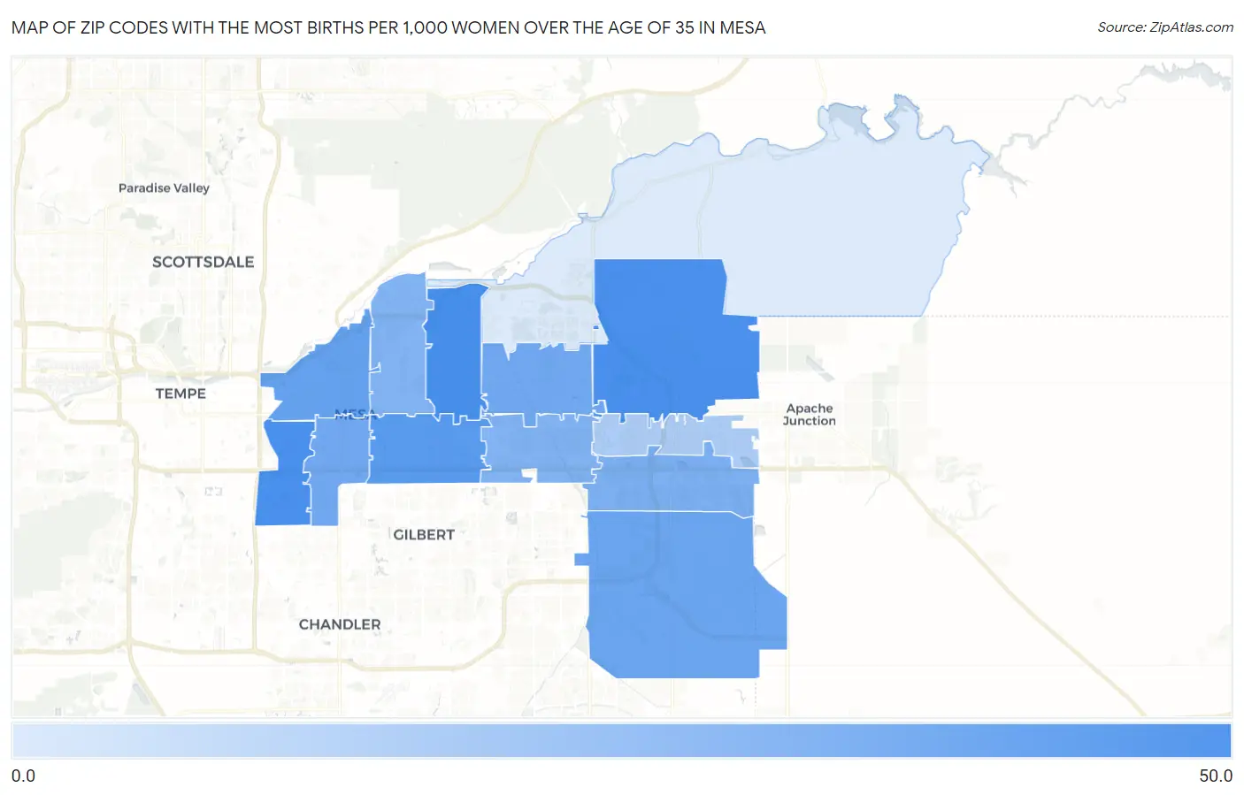 Zip Codes with the Most Births per 1,000 Women Over the Age of 35 in Mesa Map