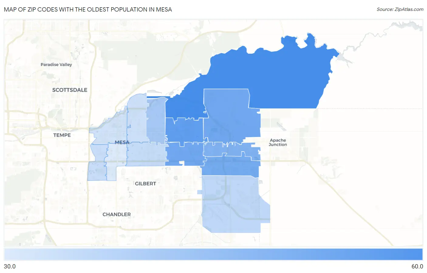 Zip Codes with the Oldest Population in Mesa Map
