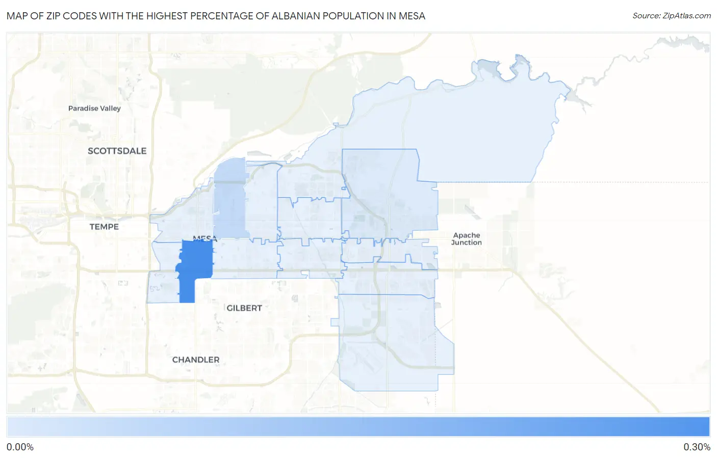 Zip Codes with the Highest Percentage of Albanian Population in Mesa Map