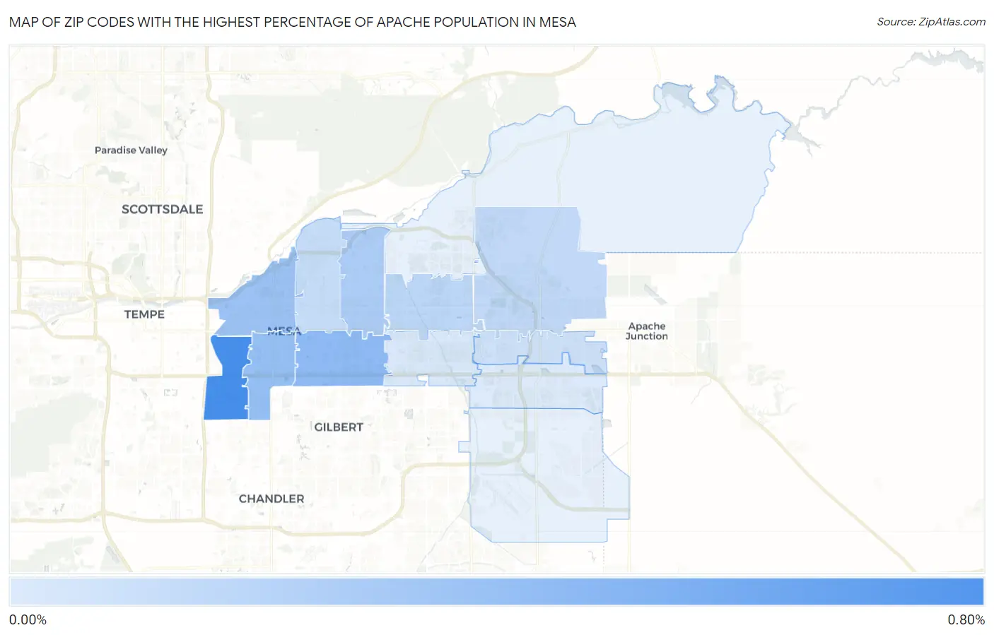 Zip Codes with the Highest Percentage of Apache Population in Mesa Map