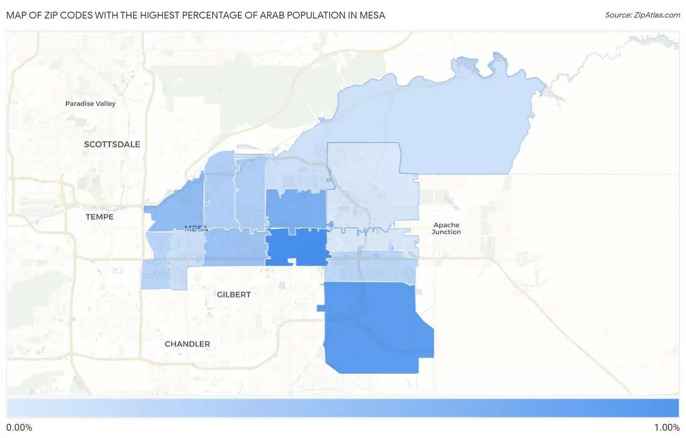 Zip Codes with the Highest Percentage of Arab Population in Mesa Map