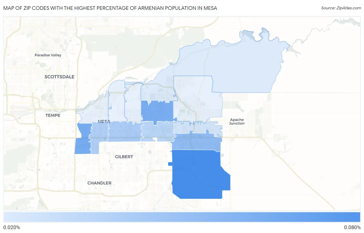 Zip Codes with the Highest Percentage of Armenian Population in Mesa Map