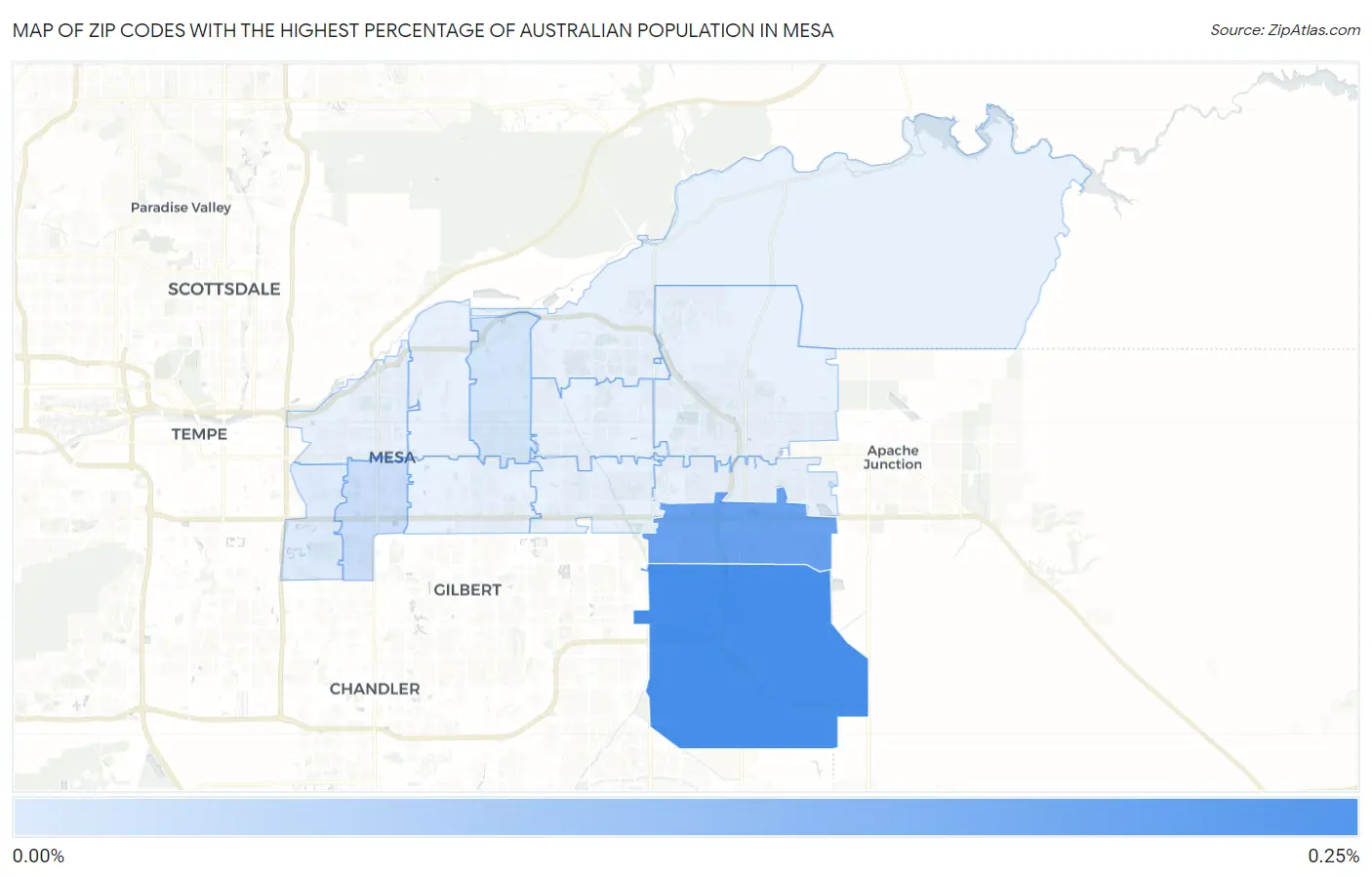 Zip Codes with the Highest Percentage of Australian Population in Mesa Map