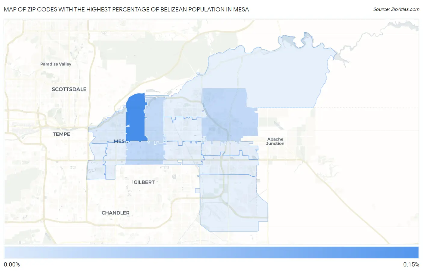 Zip Codes with the Highest Percentage of Belizean Population in Mesa Map