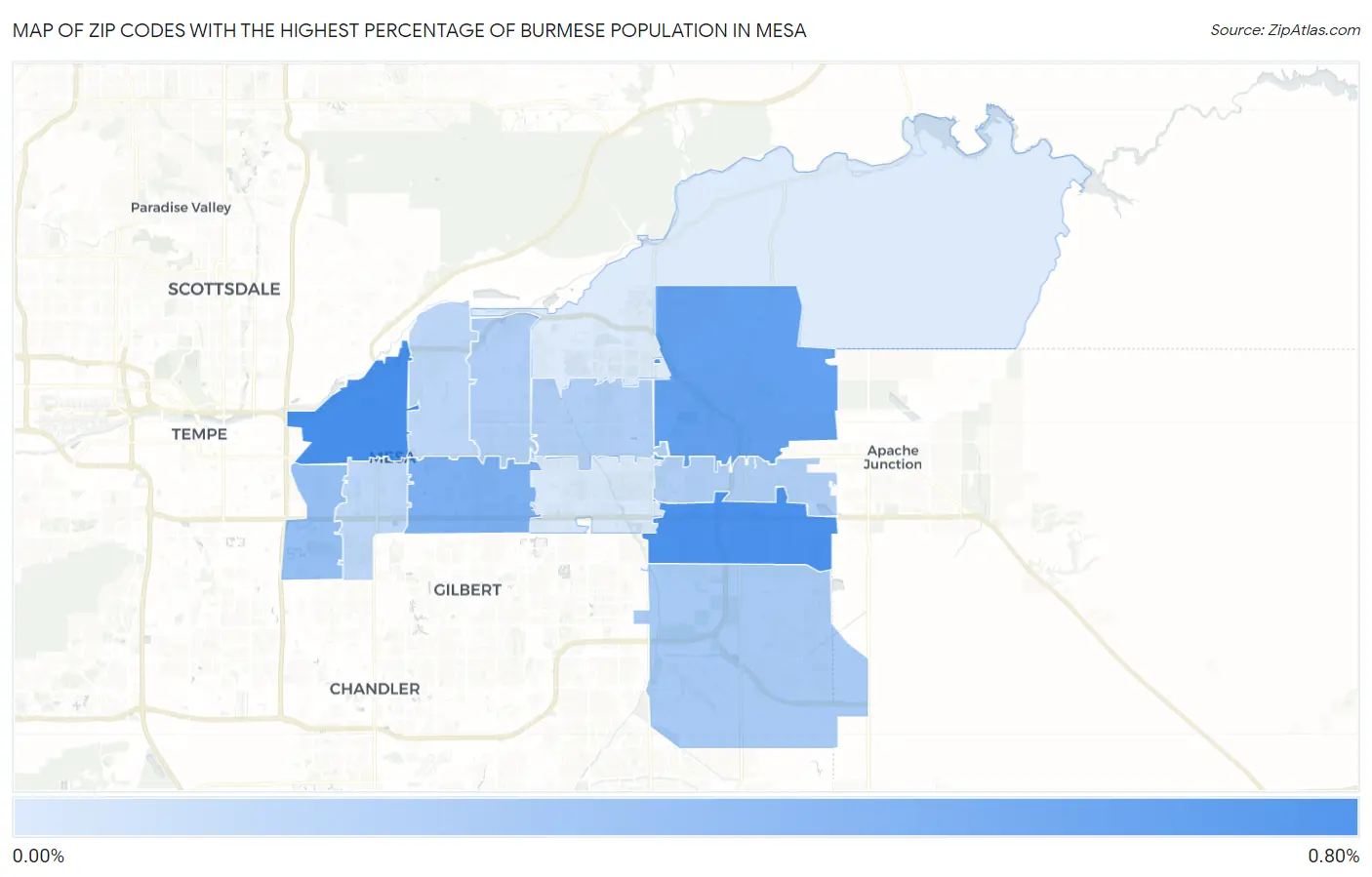 Zip Codes with the Highest Percentage of Burmese Population in Mesa Map