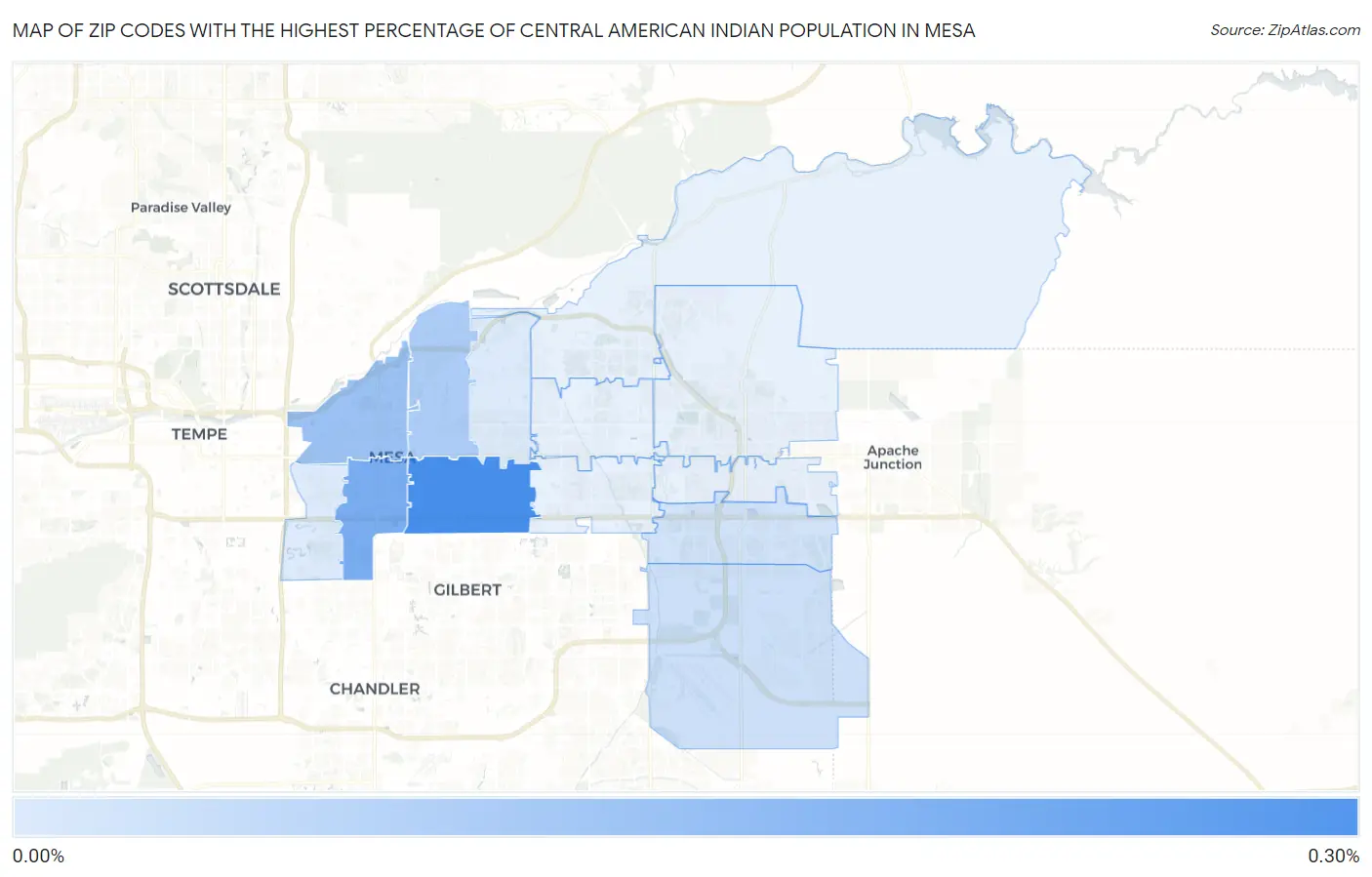 Zip Codes with the Highest Percentage of Central American Indian Population in Mesa Map