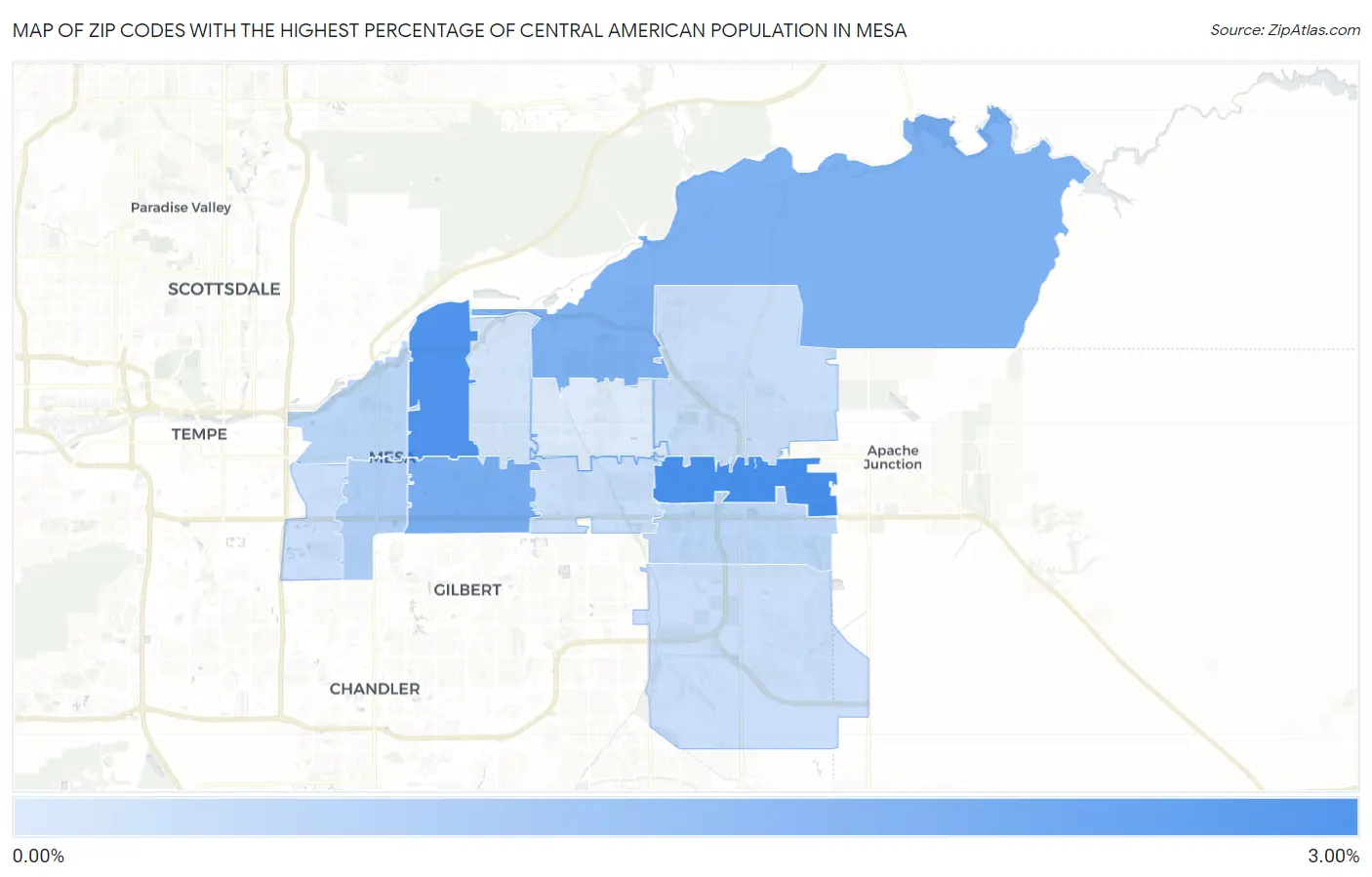 Zip Codes with the Highest Percentage of Central American Population in Mesa Map
