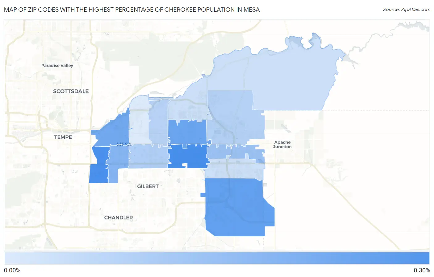 Zip Codes with the Highest Percentage of Cherokee Population in Mesa Map