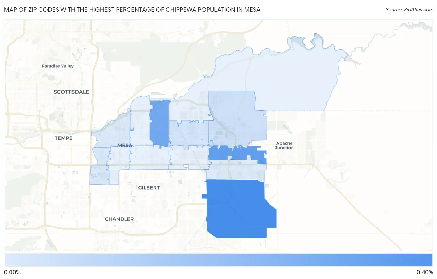 Zip Codes with the Highest Percentage of Chippewa Population in Mesa Map