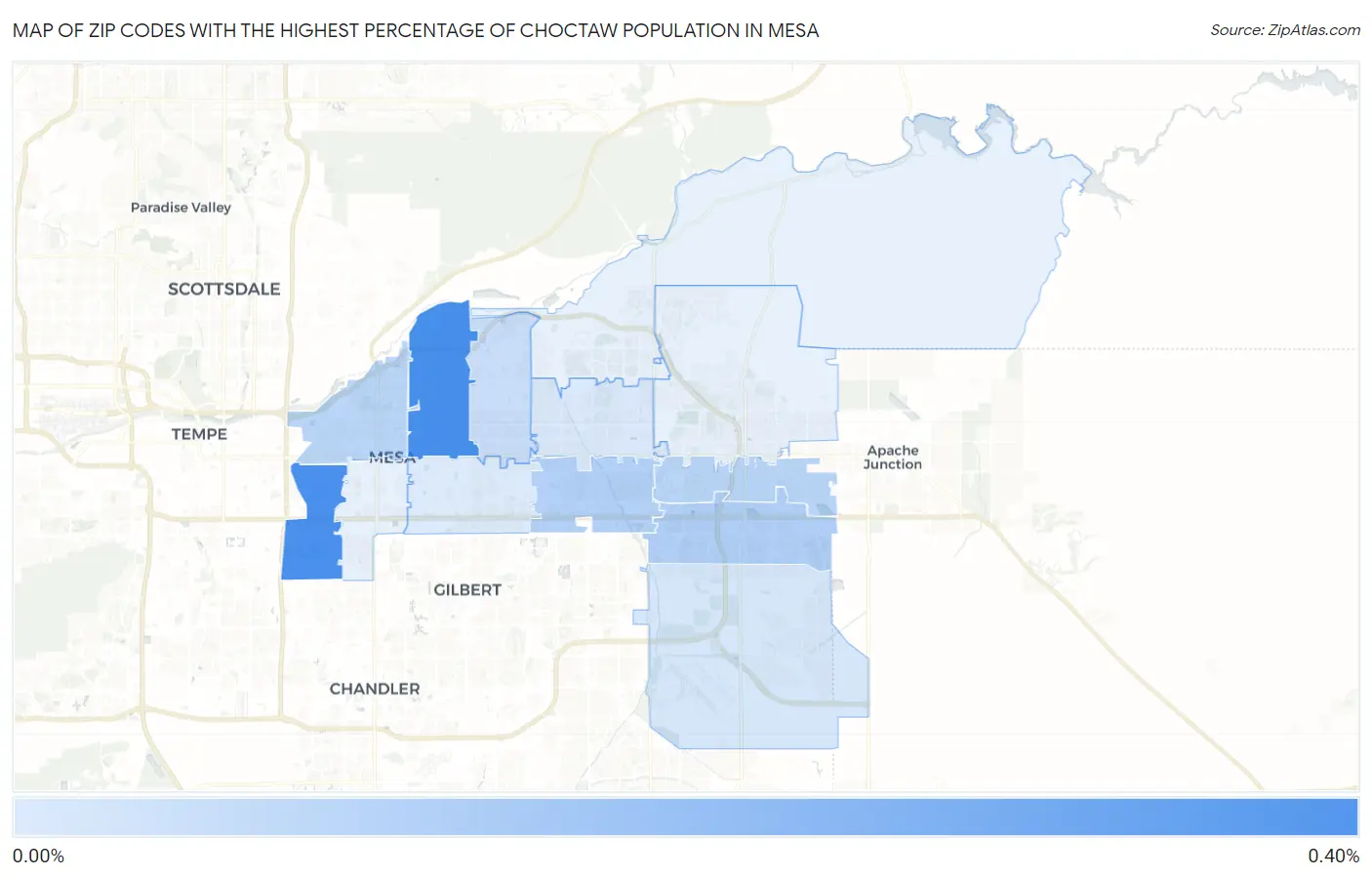 Zip Codes with the Highest Percentage of Choctaw Population in Mesa Map