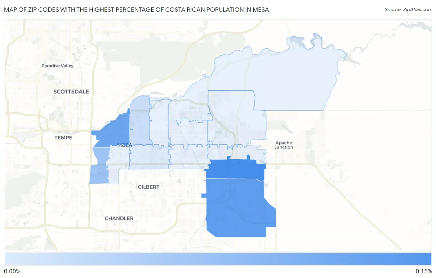 Zip Codes with the Highest Percentage of Costa Rican Population in Mesa Map
