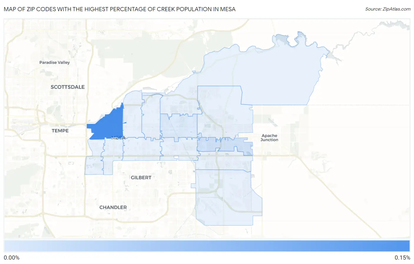 Zip Codes with the Highest Percentage of Creek Population in Mesa Map