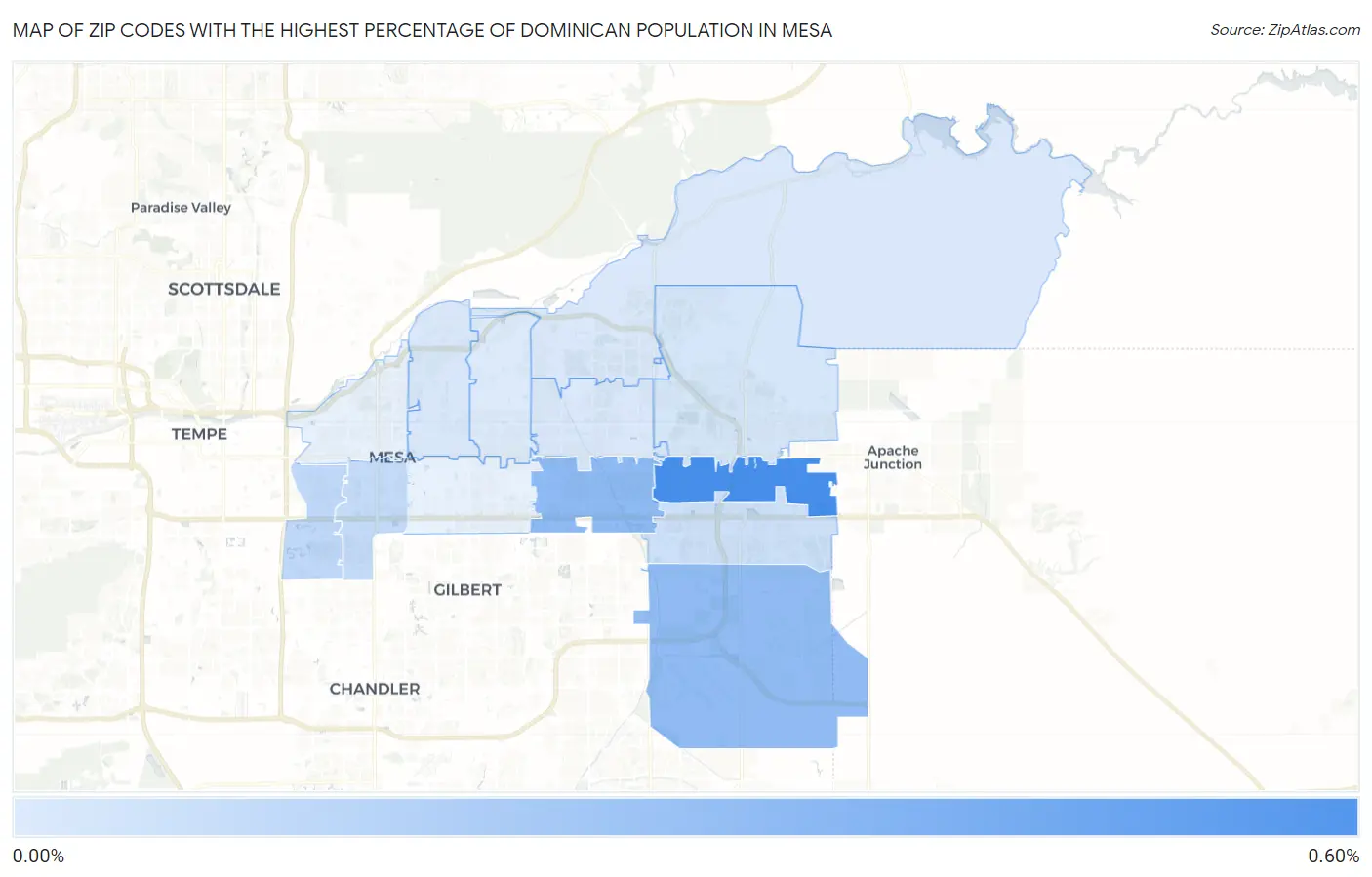 Zip Codes with the Highest Percentage of Dominican Population in Mesa Map