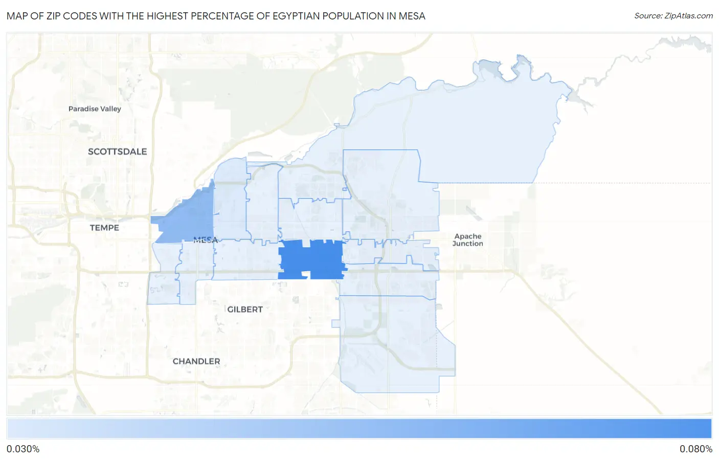 Zip Codes with the Highest Percentage of Egyptian Population in Mesa Map