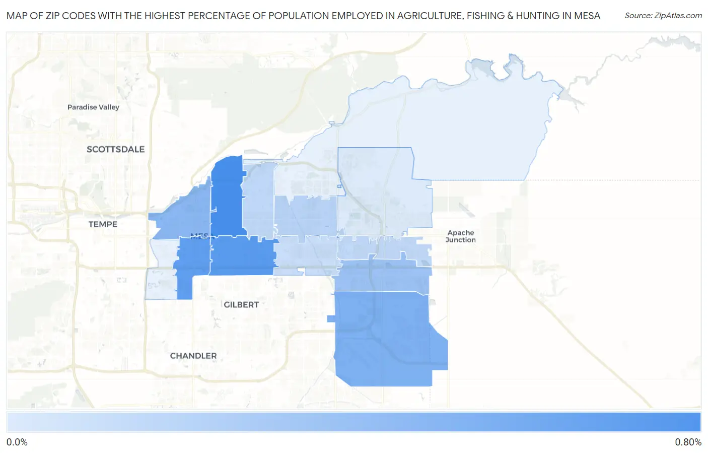 Zip Codes with the Highest Percentage of Population Employed in Agriculture, Fishing & Hunting in Mesa Map