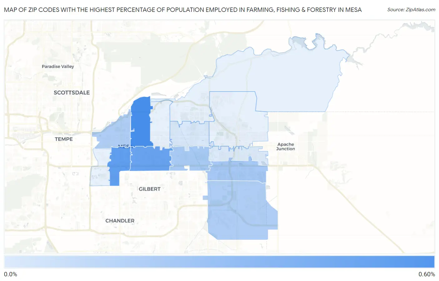 Zip Codes with the Highest Percentage of Population Employed in Farming, Fishing & Forestry in Mesa Map