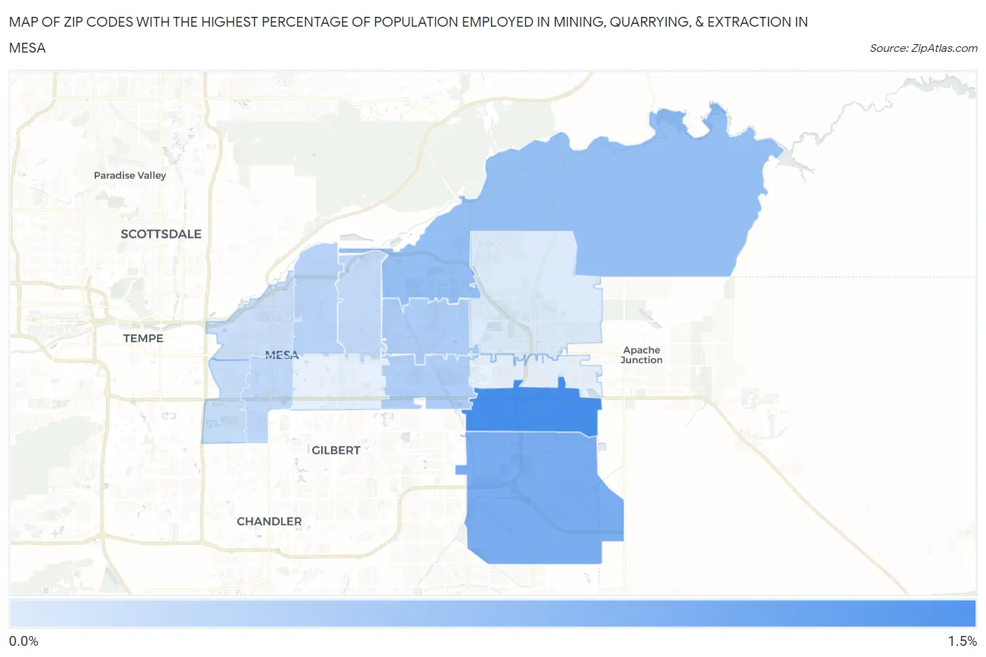Zip Codes with the Highest Percentage of Population Employed in Mining, Quarrying, & Extraction in Mesa Map
