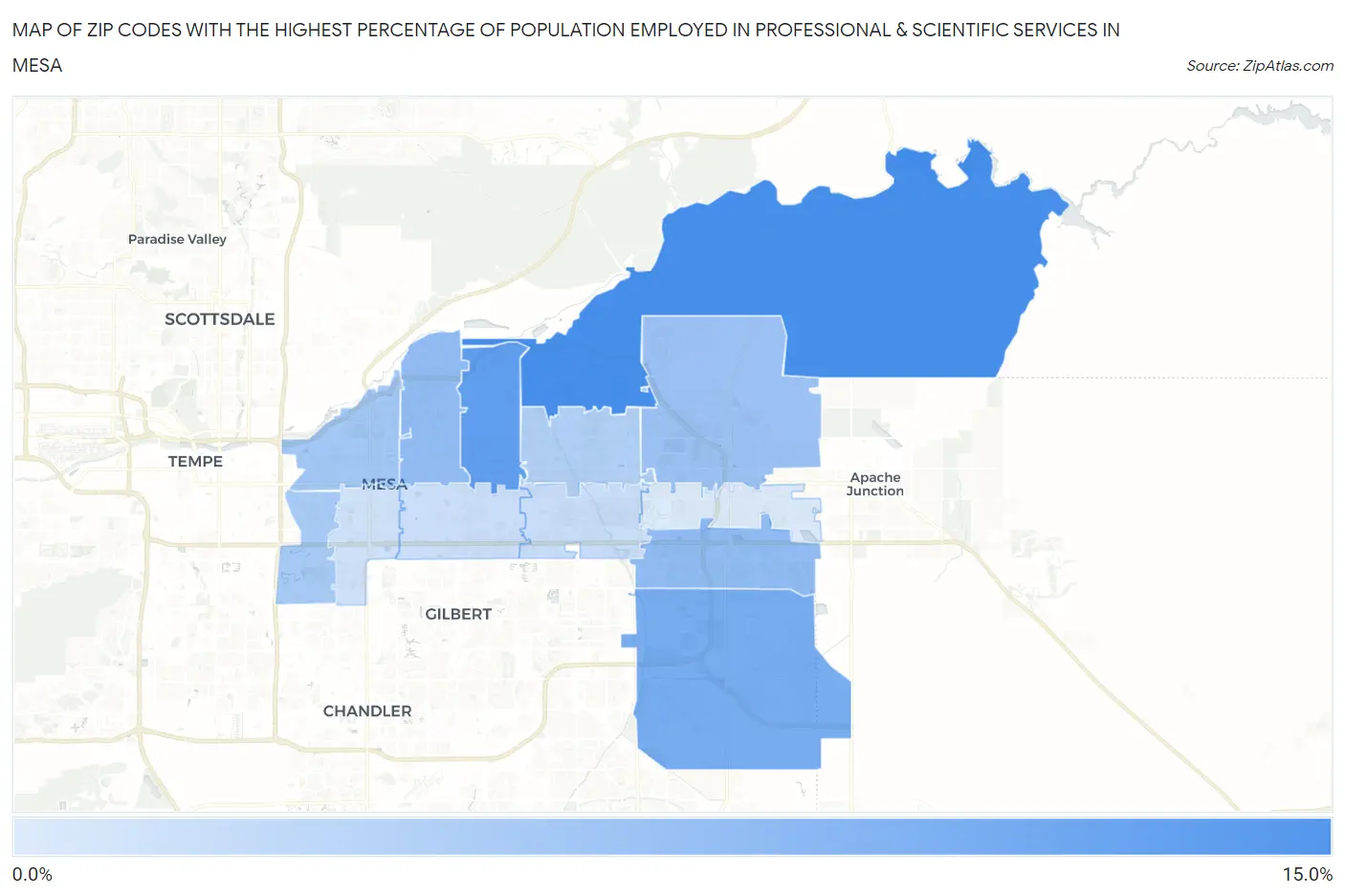 Zip Codes with the Highest Percentage of Population Employed in Professional & Scientific Services in Mesa Map