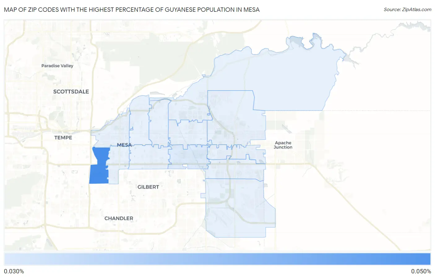 Zip Codes with the Highest Percentage of Guyanese Population in Mesa Map