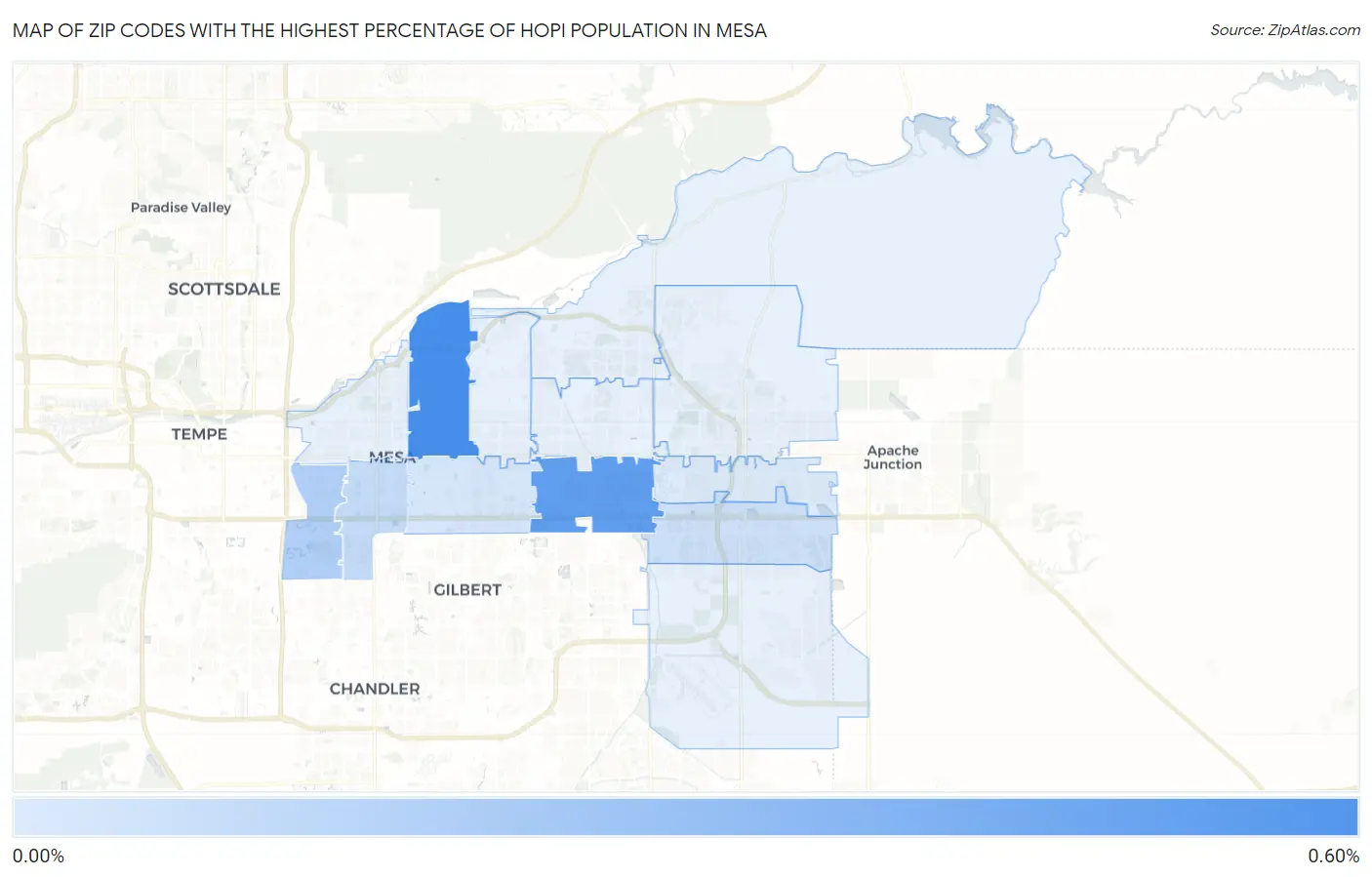 Zip Codes with the Highest Percentage of Hopi Population in Mesa Map
