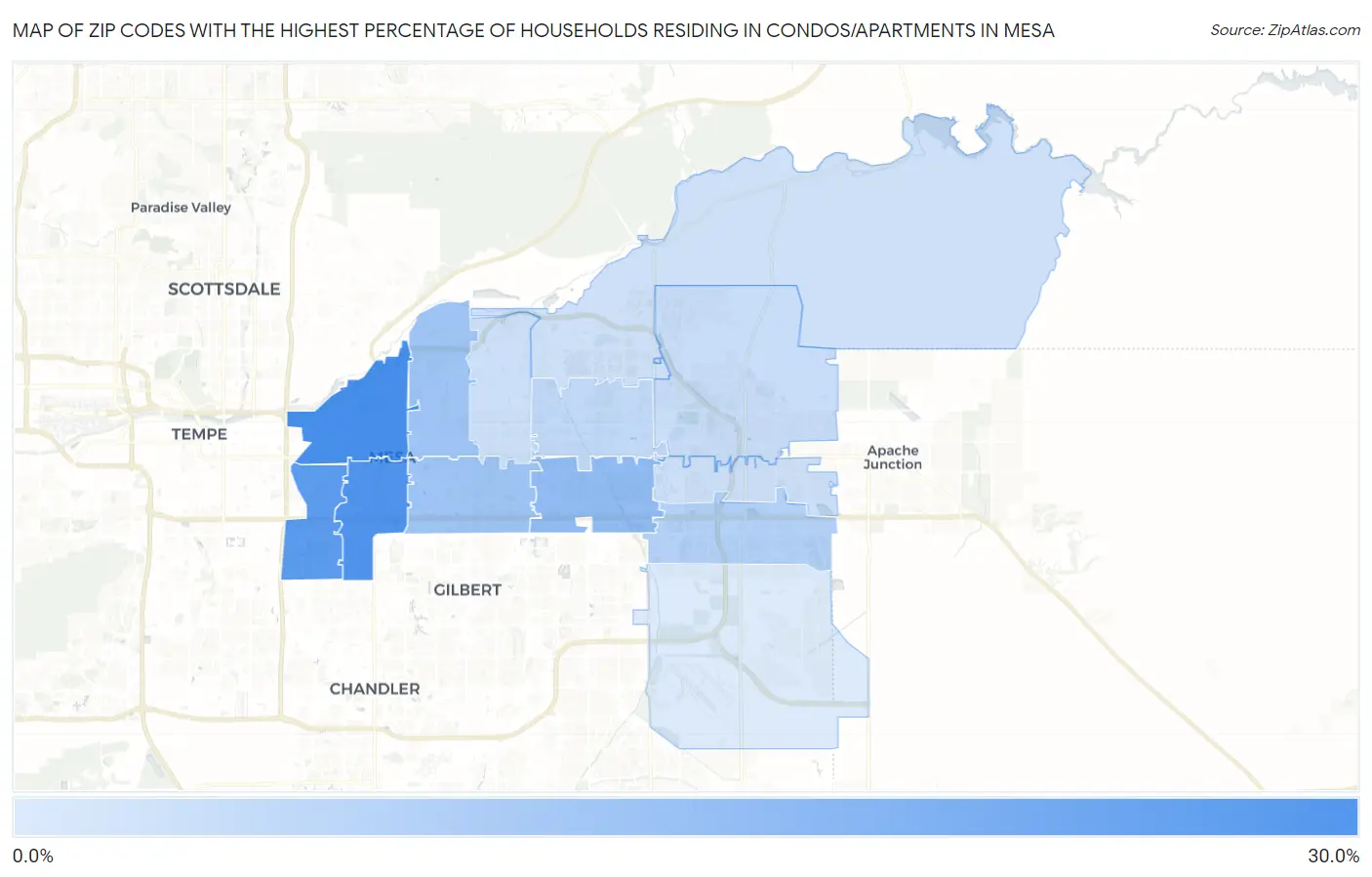Zip Codes with the Highest Percentage of Households Residing in Condos/Apartments in Mesa Map