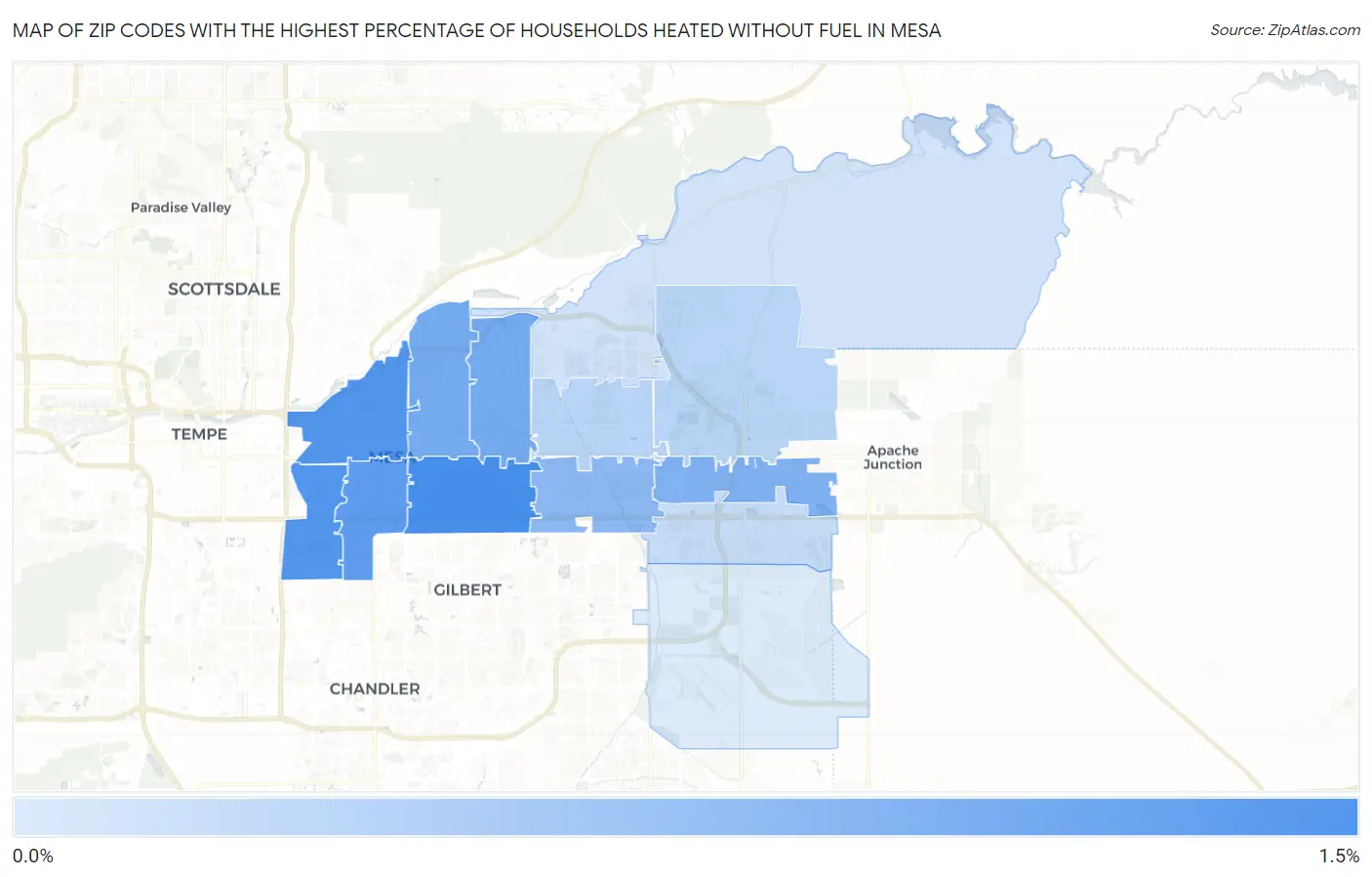 Zip Codes with the Highest Percentage of Households Heated without Fuel in Mesa Map