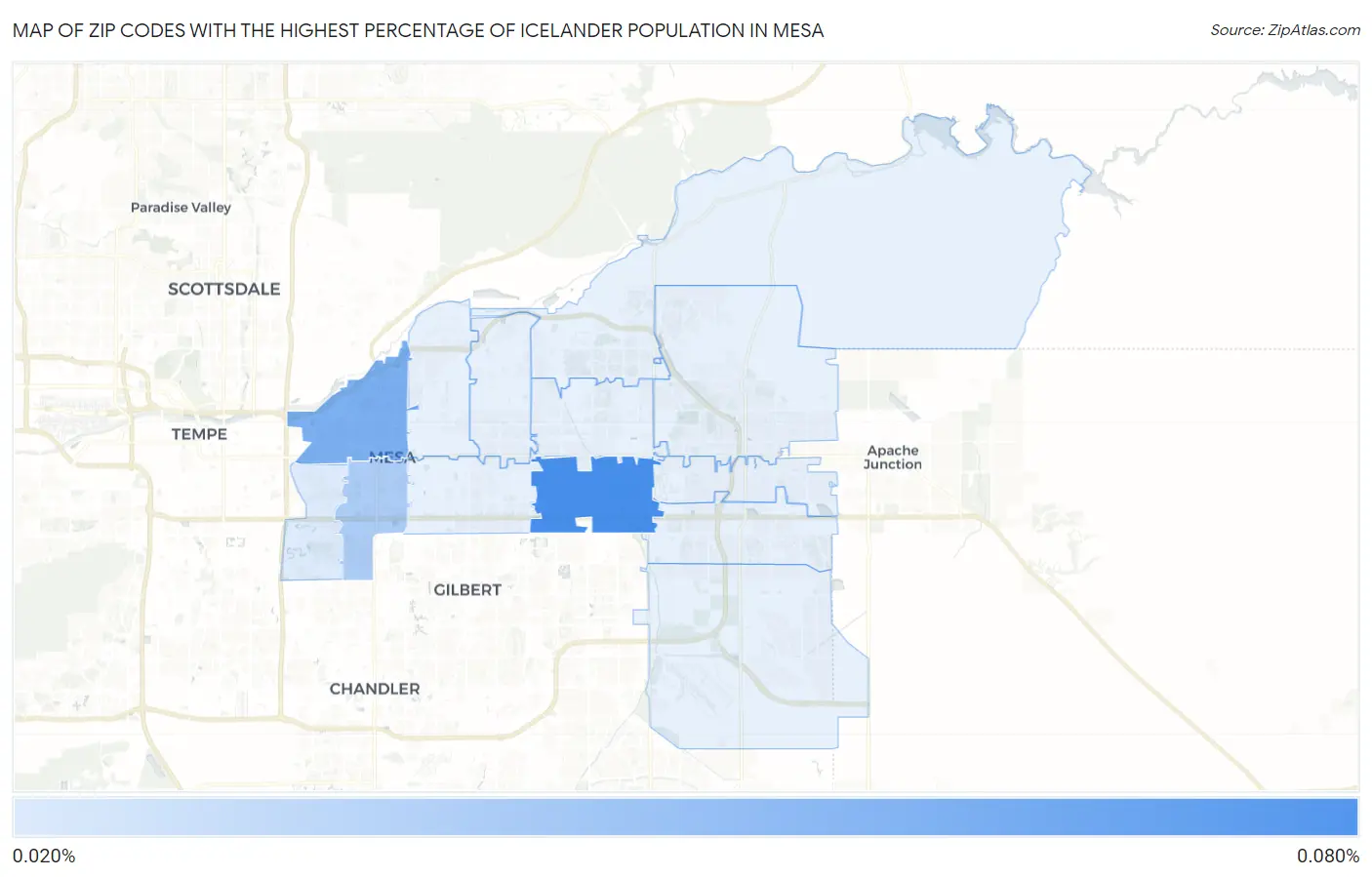Zip Codes with the Highest Percentage of Icelander Population in Mesa Map