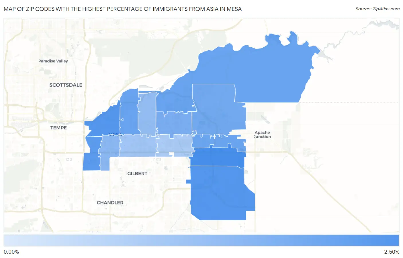 Zip Codes with the Highest Percentage of Immigrants from Asia in Mesa Map