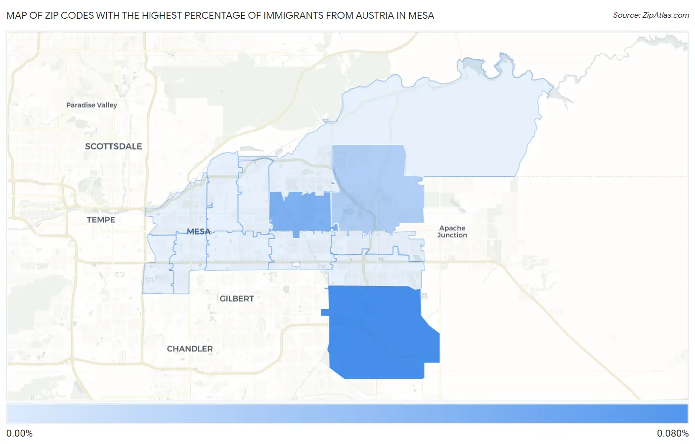 Zip Codes with the Highest Percentage of Immigrants from Austria in Mesa Map