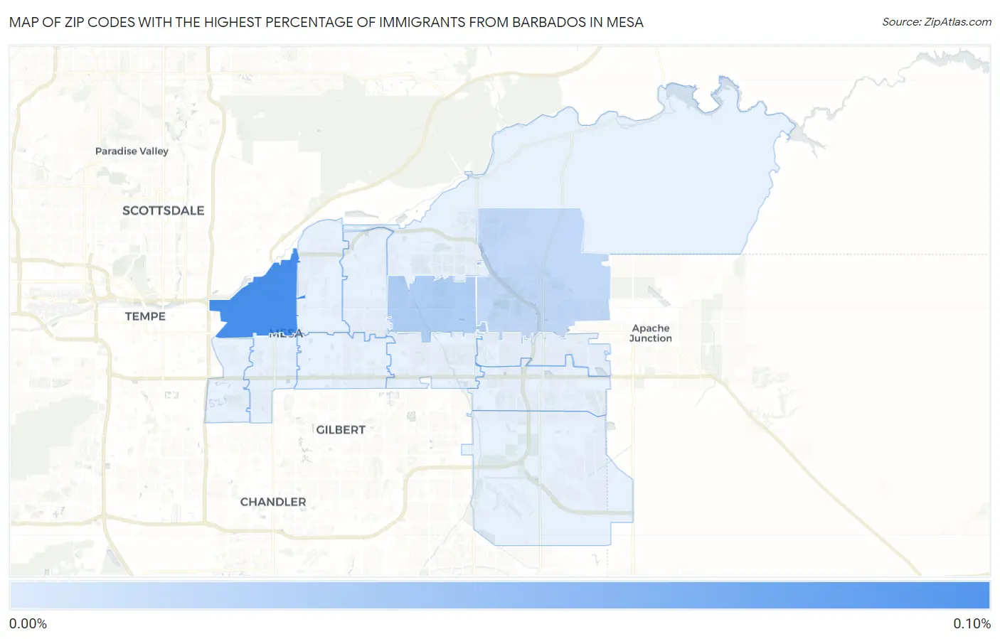 Zip Codes with the Highest Percentage of Immigrants from Barbados in Mesa Map