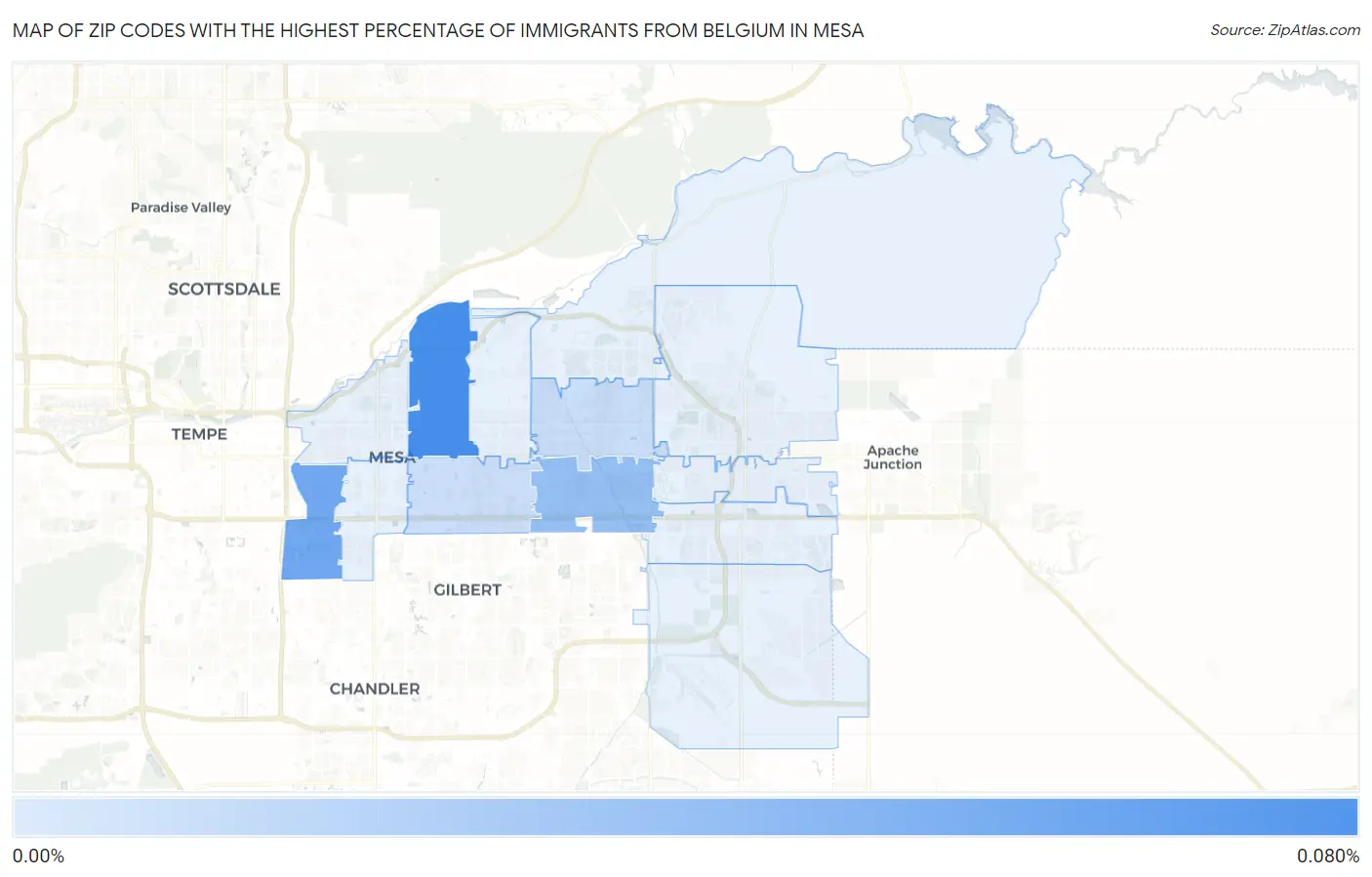Zip Codes with the Highest Percentage of Immigrants from Belgium in Mesa Map