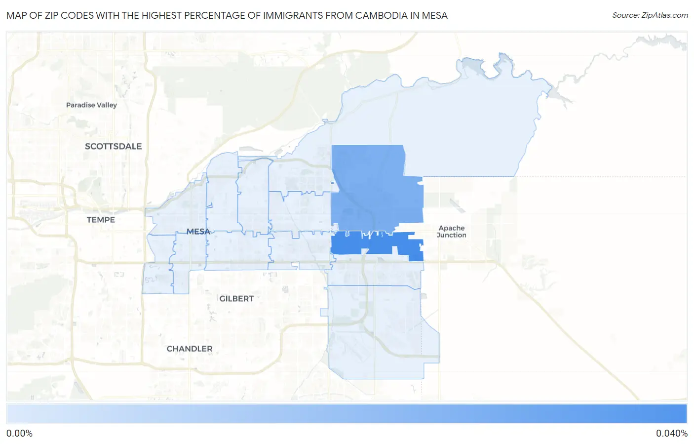 Zip Codes with the Highest Percentage of Immigrants from Cambodia in Mesa Map