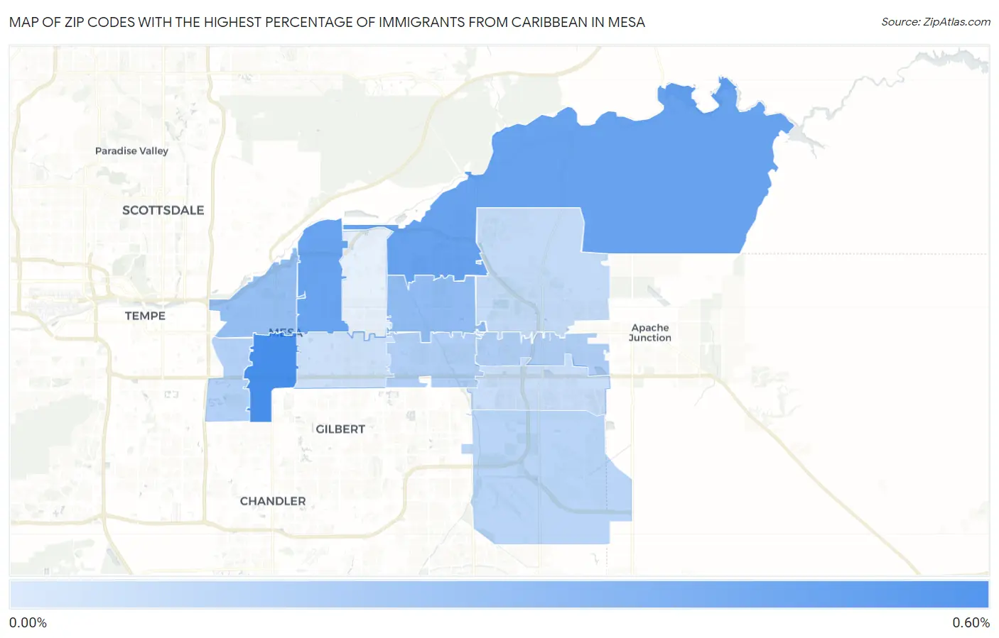 Zip Codes with the Highest Percentage of Immigrants from Caribbean in Mesa Map