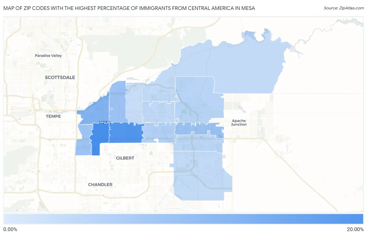 Zip Codes with the Highest Percentage of Immigrants from Central America in Mesa Map