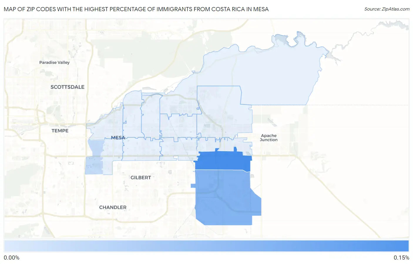 Zip Codes with the Highest Percentage of Immigrants from Costa Rica in Mesa Map