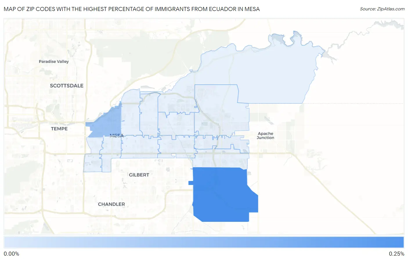 Zip Codes with the Highest Percentage of Immigrants from Ecuador in Mesa Map