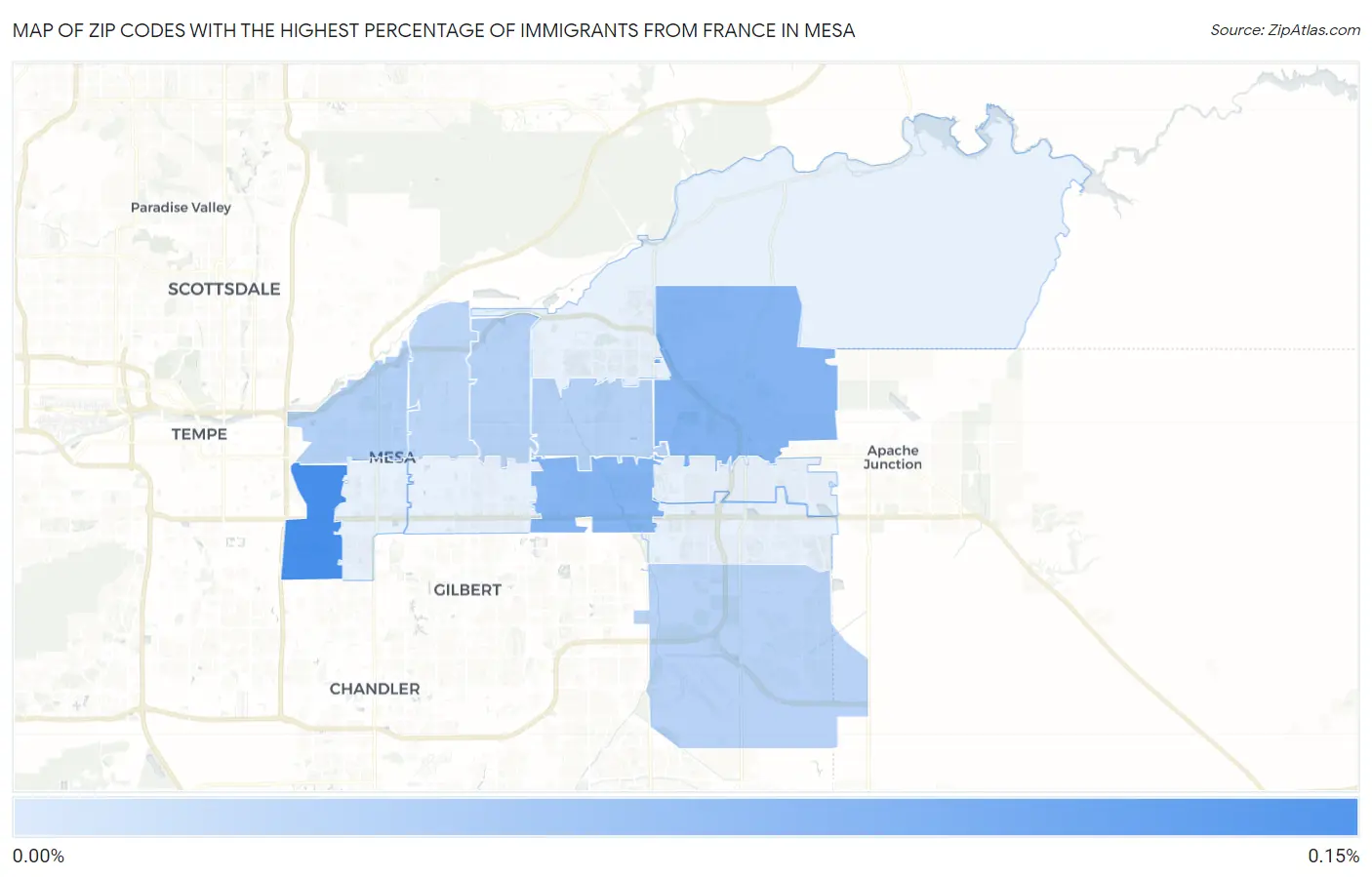 Zip Codes with the Highest Percentage of Immigrants from France in Mesa Map