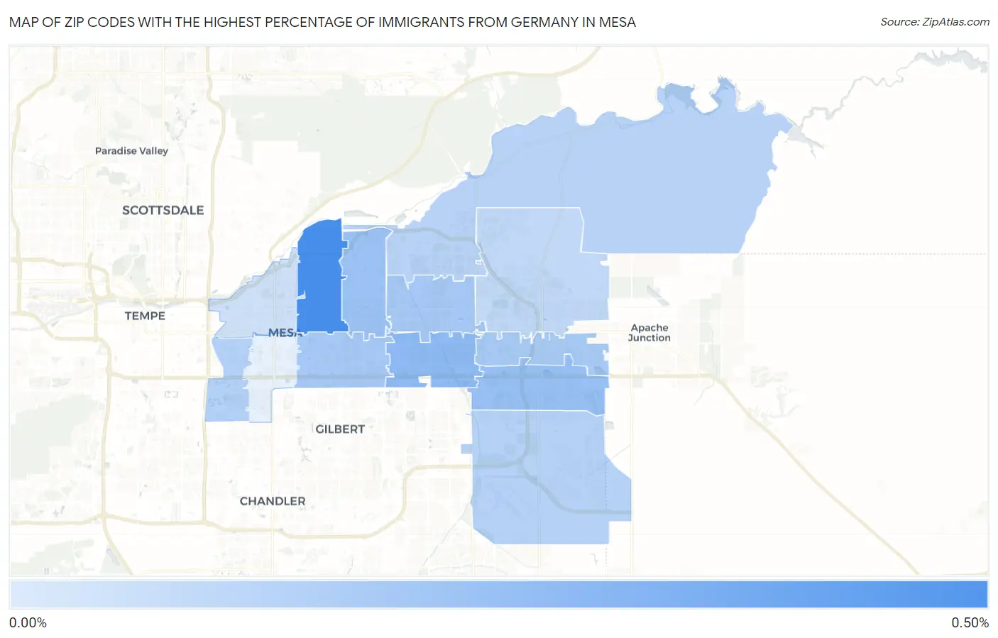 Zip Codes with the Highest Percentage of Immigrants from Germany in Mesa Map