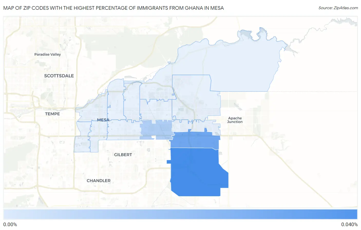 Zip Codes with the Highest Percentage of Immigrants from Ghana in Mesa Map