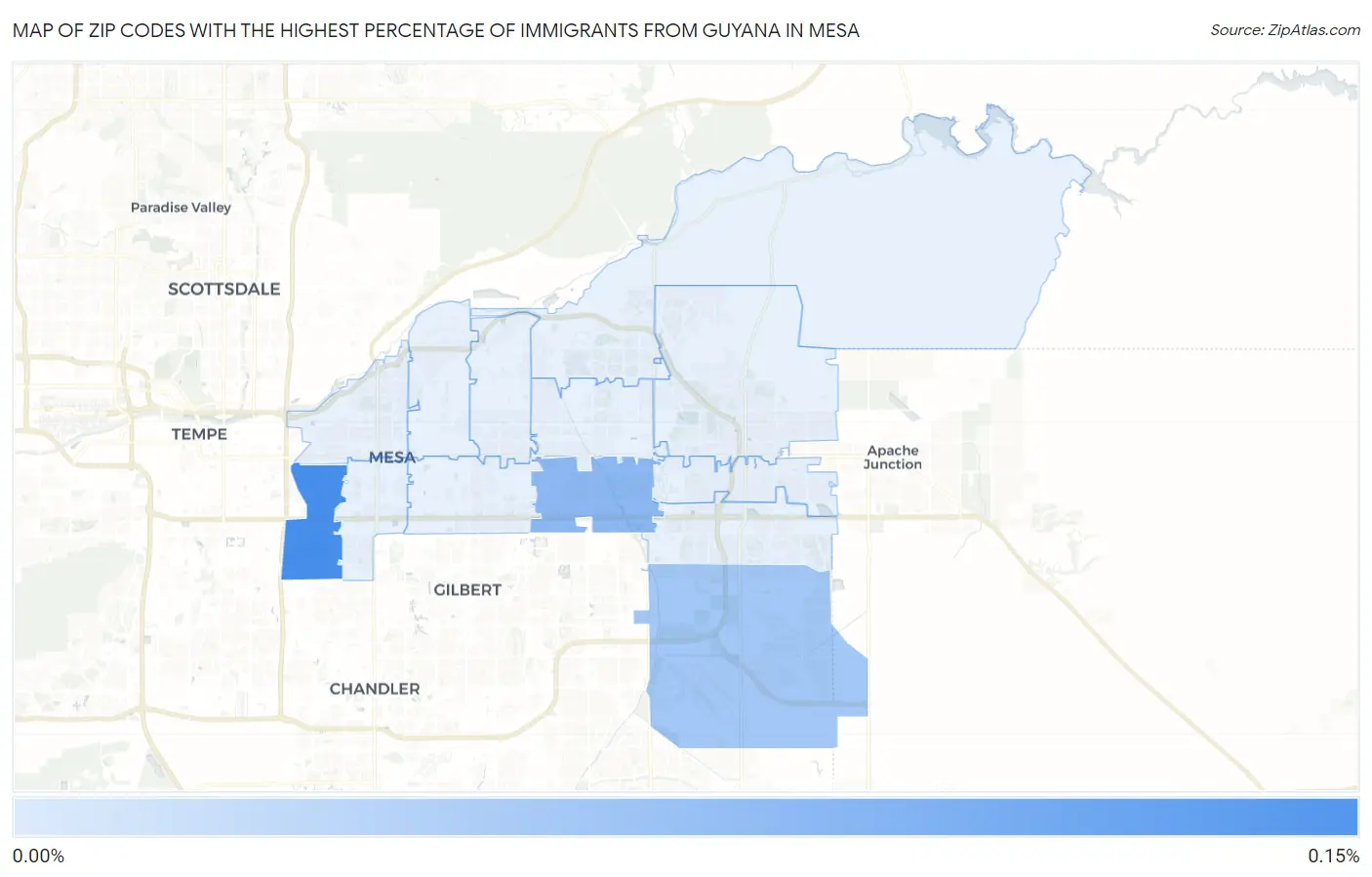 Zip Codes with the Highest Percentage of Immigrants from Guyana in Mesa Map