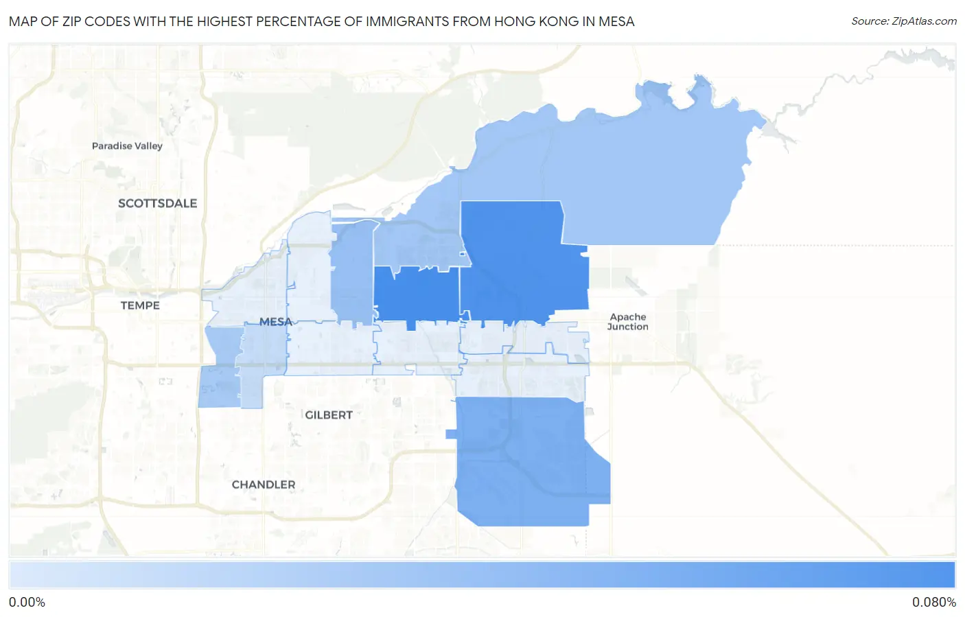 Zip Codes with the Highest Percentage of Immigrants from Hong Kong in Mesa Map