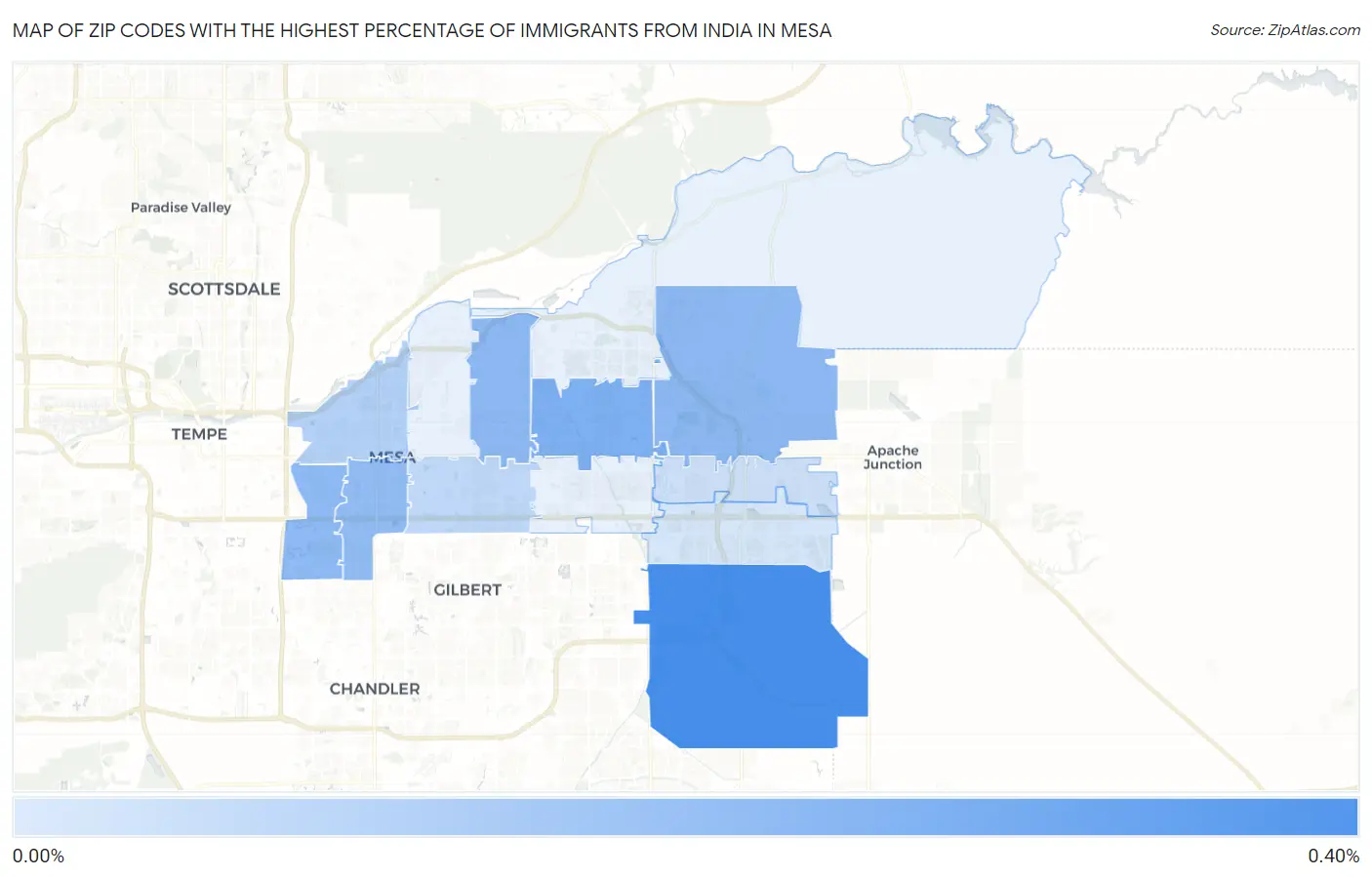 Zip Codes with the Highest Percentage of Immigrants from India in Mesa Map